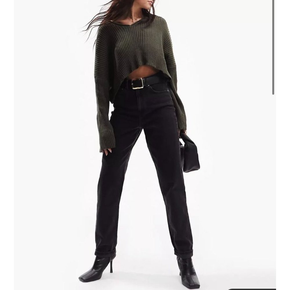 ASOS Women's Slim Leg Washed Black Rigid Denim Straight Leg Jeans Size SMALL EUC